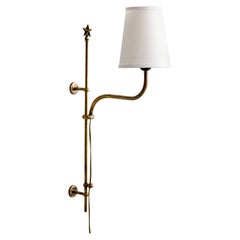 Austrian Designer, Wall Light, Brass, Fabric, Austria, 1950s