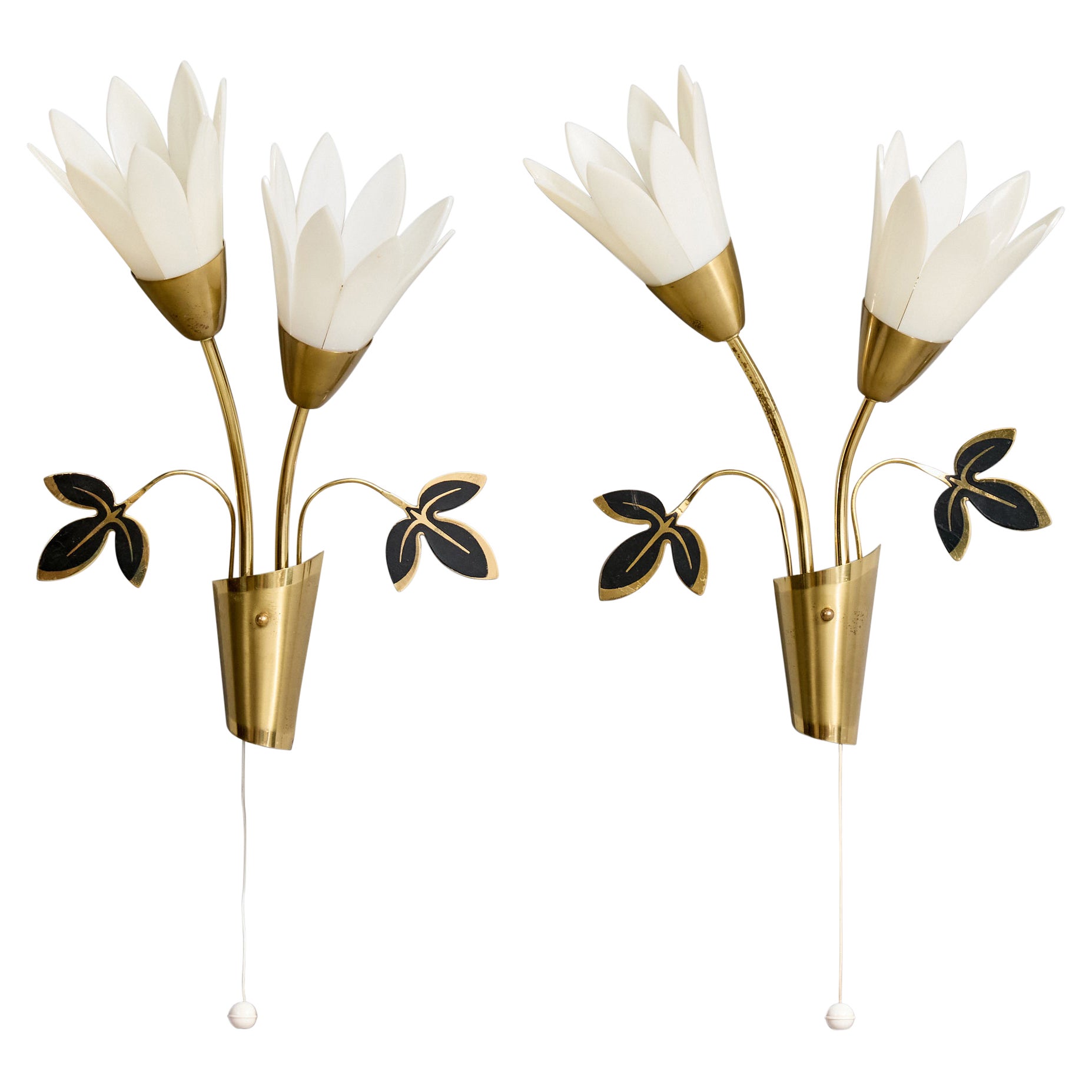 Swedish Designer, Wall Lights, Brass, Acrylic, Sweden, 1970s im Angebot