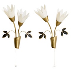 Swedish Designer, Wall Lights, Brass, Acrylic, Sweden, 1970s