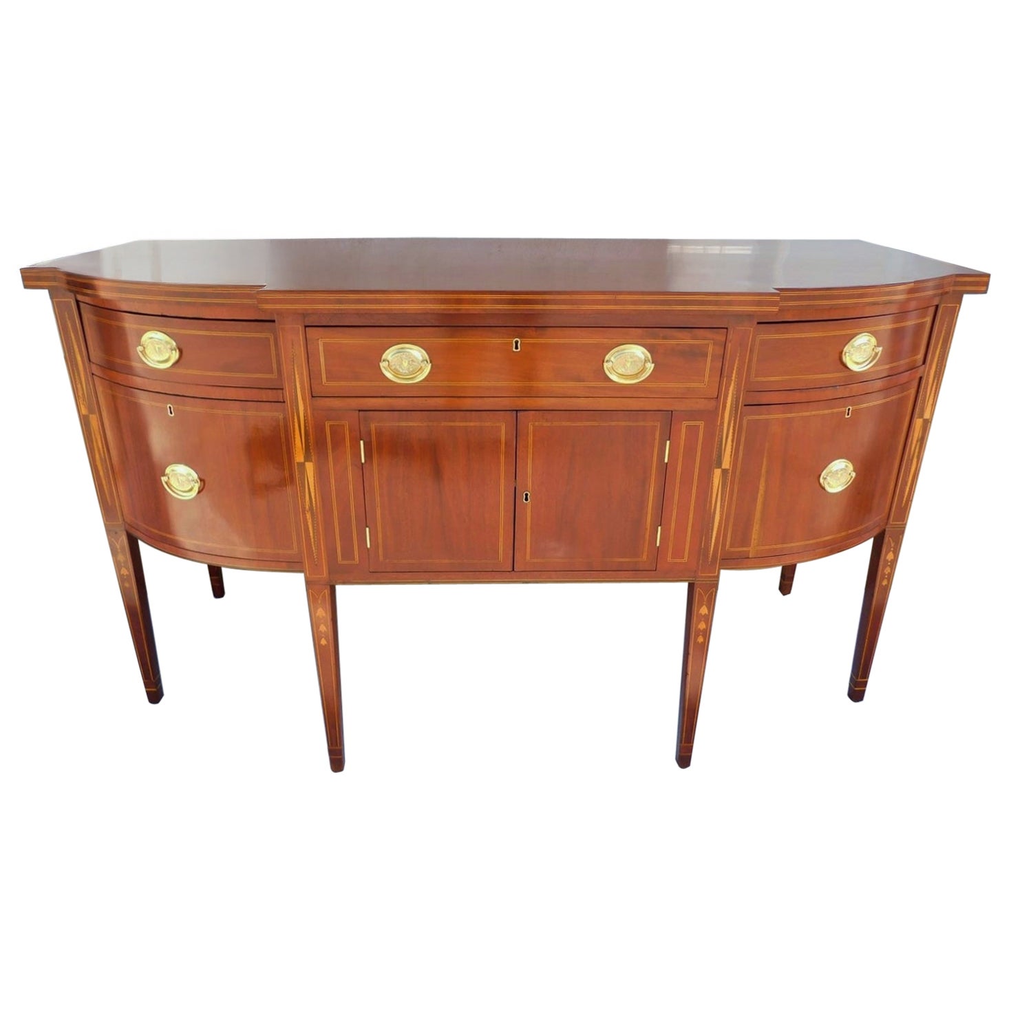 Buffet en acajou Charleston à façade en arc de cercle, incrusté de fleurs de clocher Dot Dot, 1790 en vente