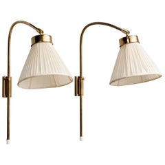 Josef Frank, Adjustable Wall Lights, Brass, Fabric, Sweden, 1990s