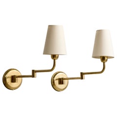 ÖIA, Wall Lights, Brass, Fabric, Sweden, 1970s