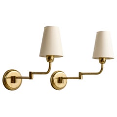ÖIA, Wall Lights, Brass, Fabric, Sweden, 1970s