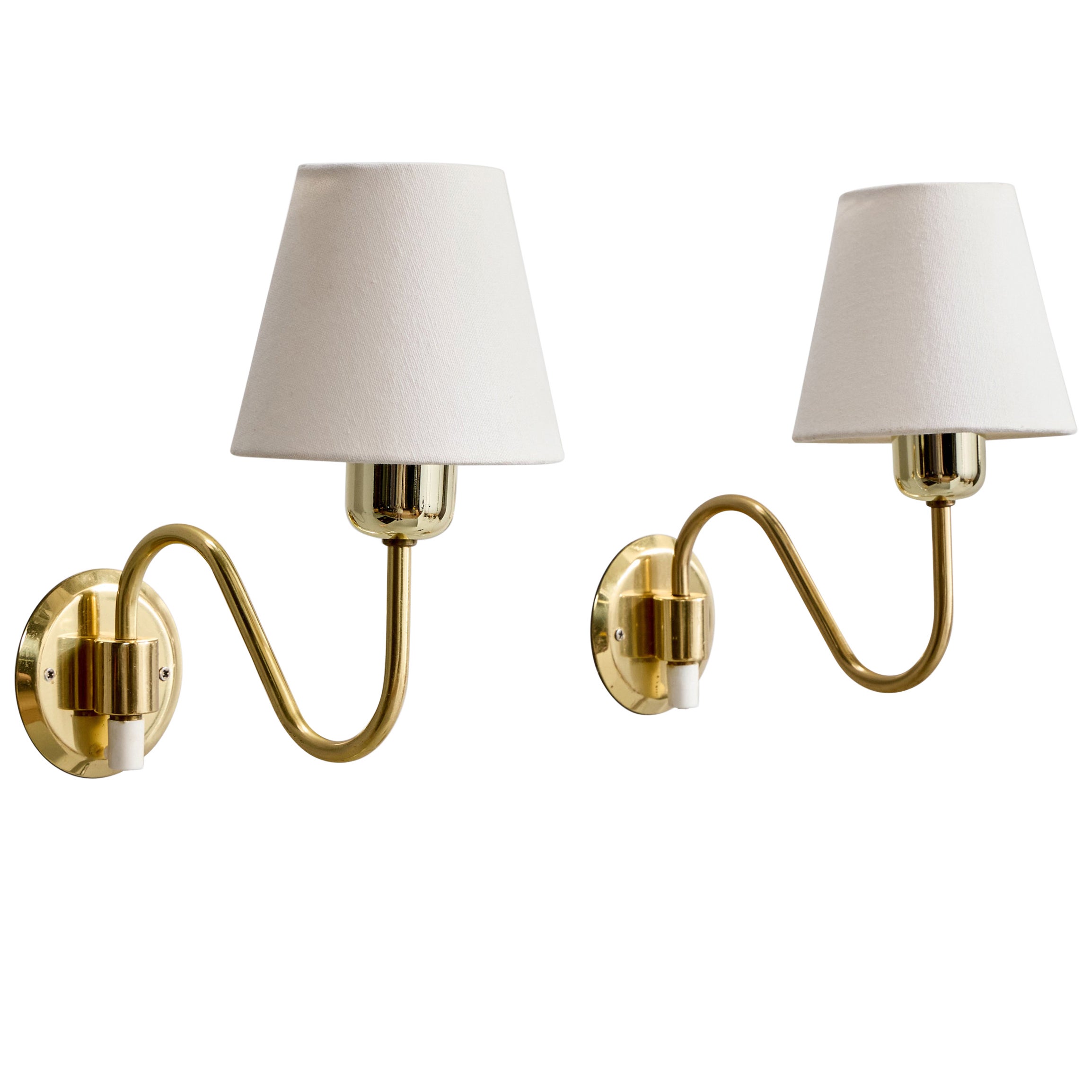 NAFA, Wall Lights, Brass, Fabric, Sweden, 1970s