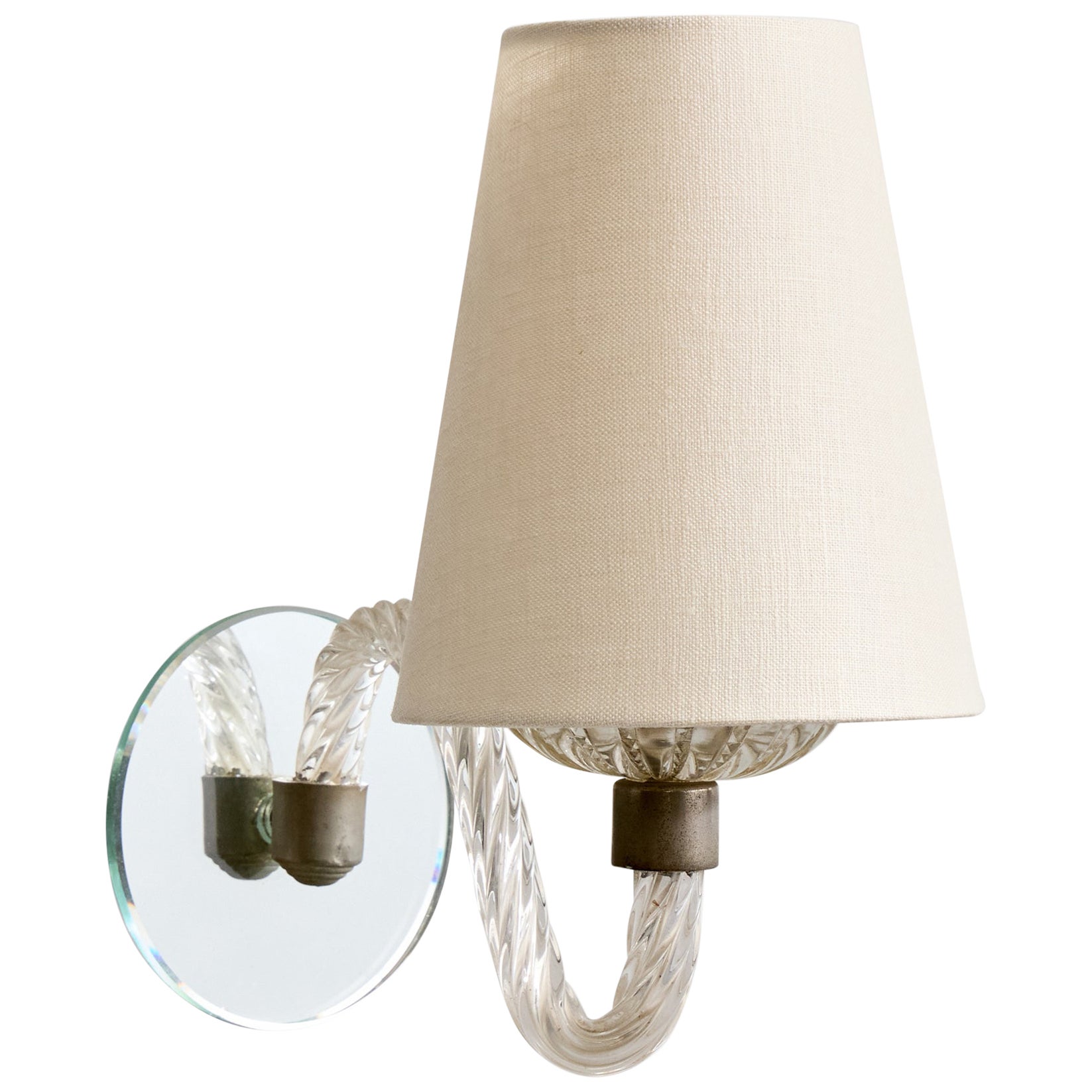 Italian Designer, Wall Light, Brass, Glass, Mirror, Italy, 1940s