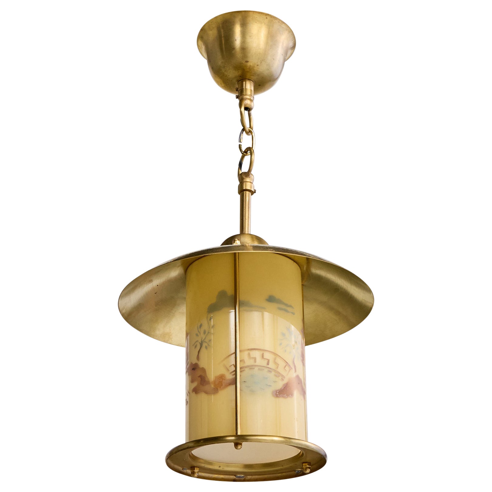 Lampe à suspension Edvard Hagman, laiton, verre, Suède, années 1940 en vente
