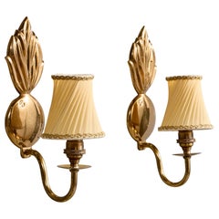 Swedish Designer, Wall Lights, Brass, Fabric, Sweden, 1940s