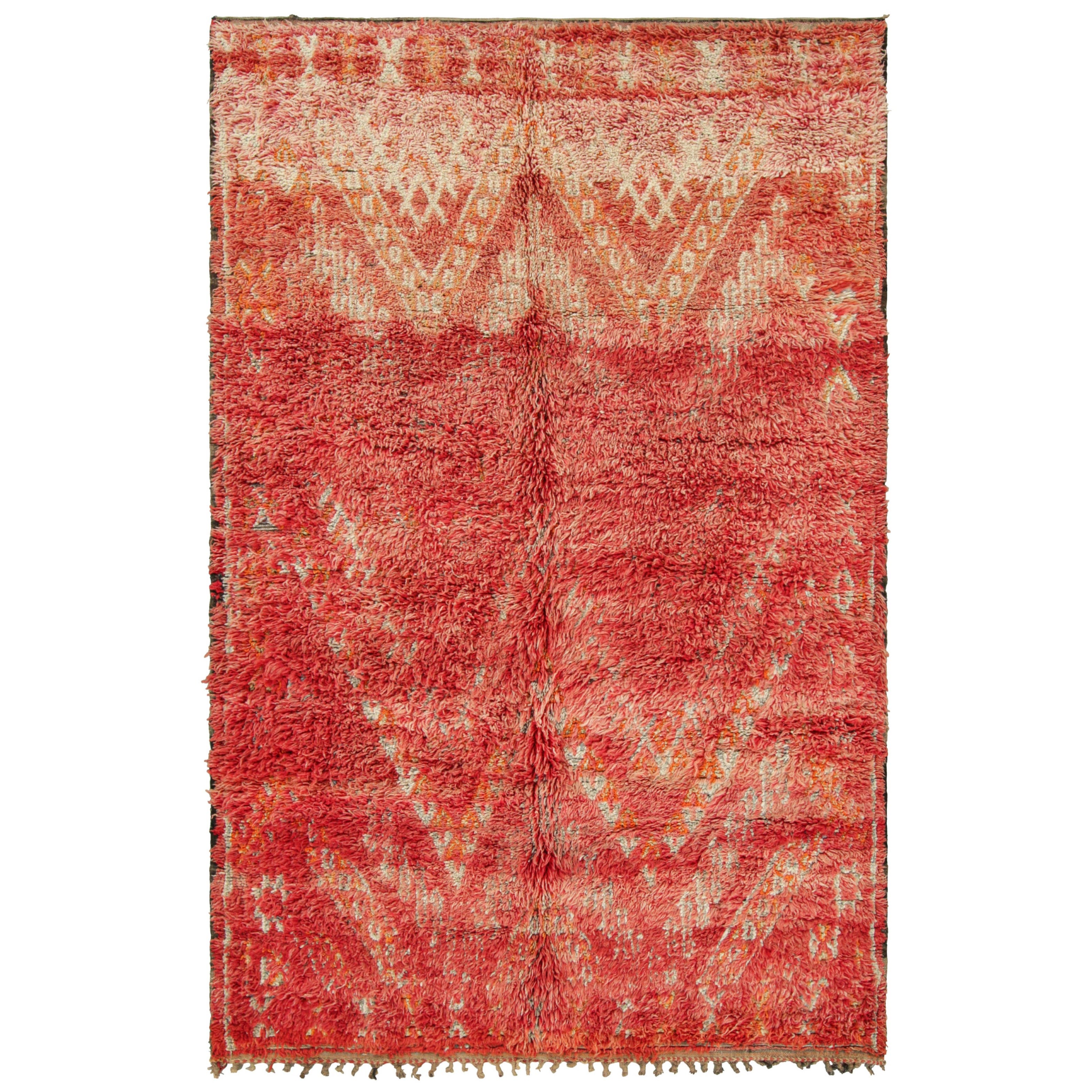 Vintage Moroccan Rug, Red & Beige with Geometric Patterns - Rug & Kilim