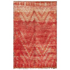 Vintage Moroccan Rug, Red & Beige with Geometric Patterns - Rug & Kilim