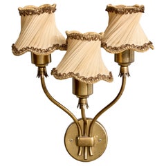 Swedish Designer, Wall Light, Brass, Fabric, Sweden, 1940s
