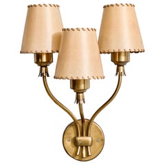 Swedish Designer, Wall Light, Brass, Parchment, Sweden, 1940s