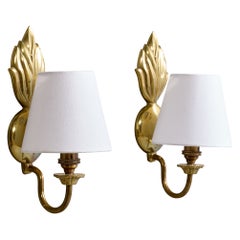 Swedish Designer, Wall Lights, Brass, Fabric, Sweden, 1940s