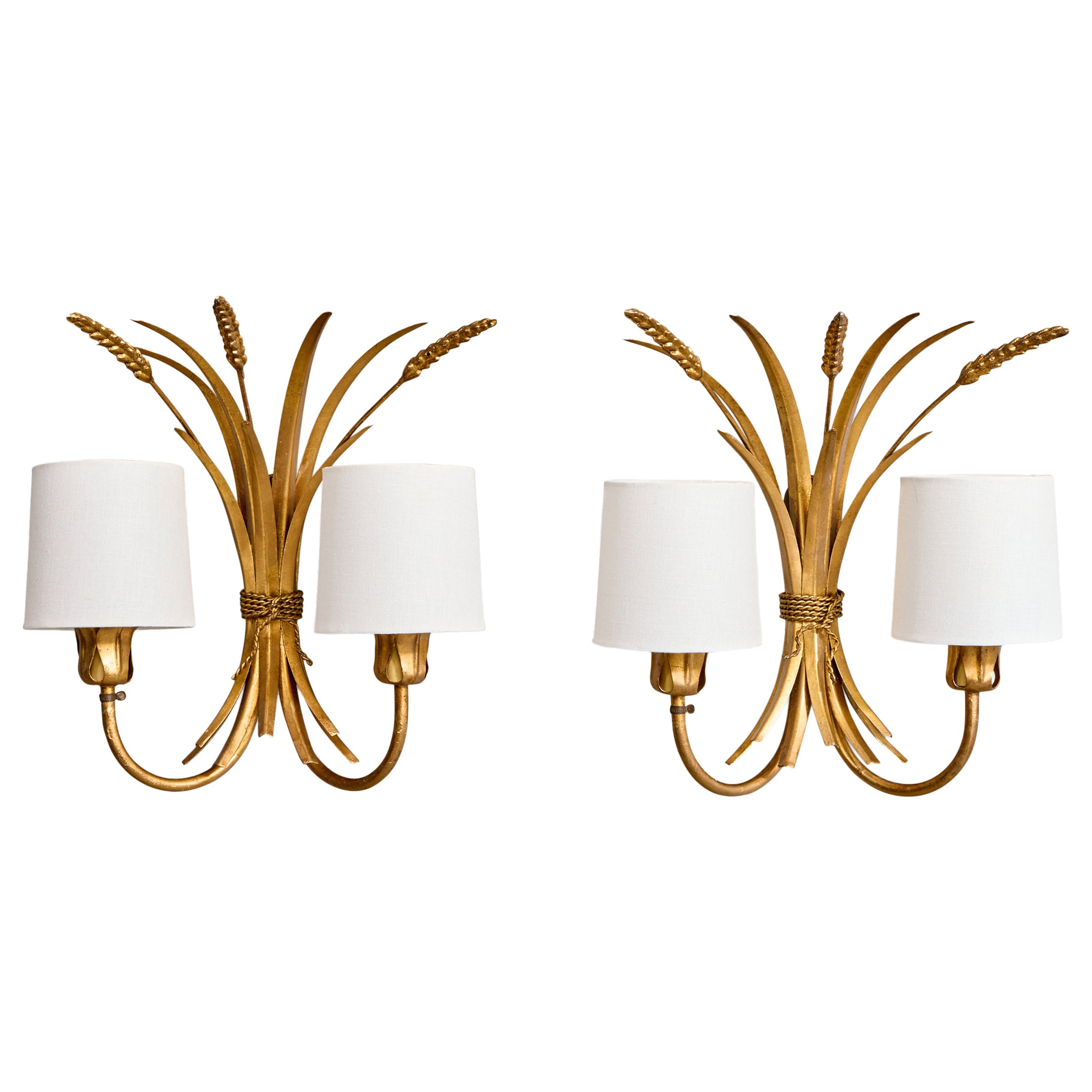 French Designer, Wall Lights, Metal, Fabric, France, 1950s