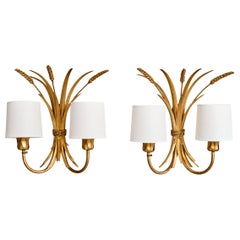 French Designer, Wall Lights, Metal, Fabric, France, 1950s