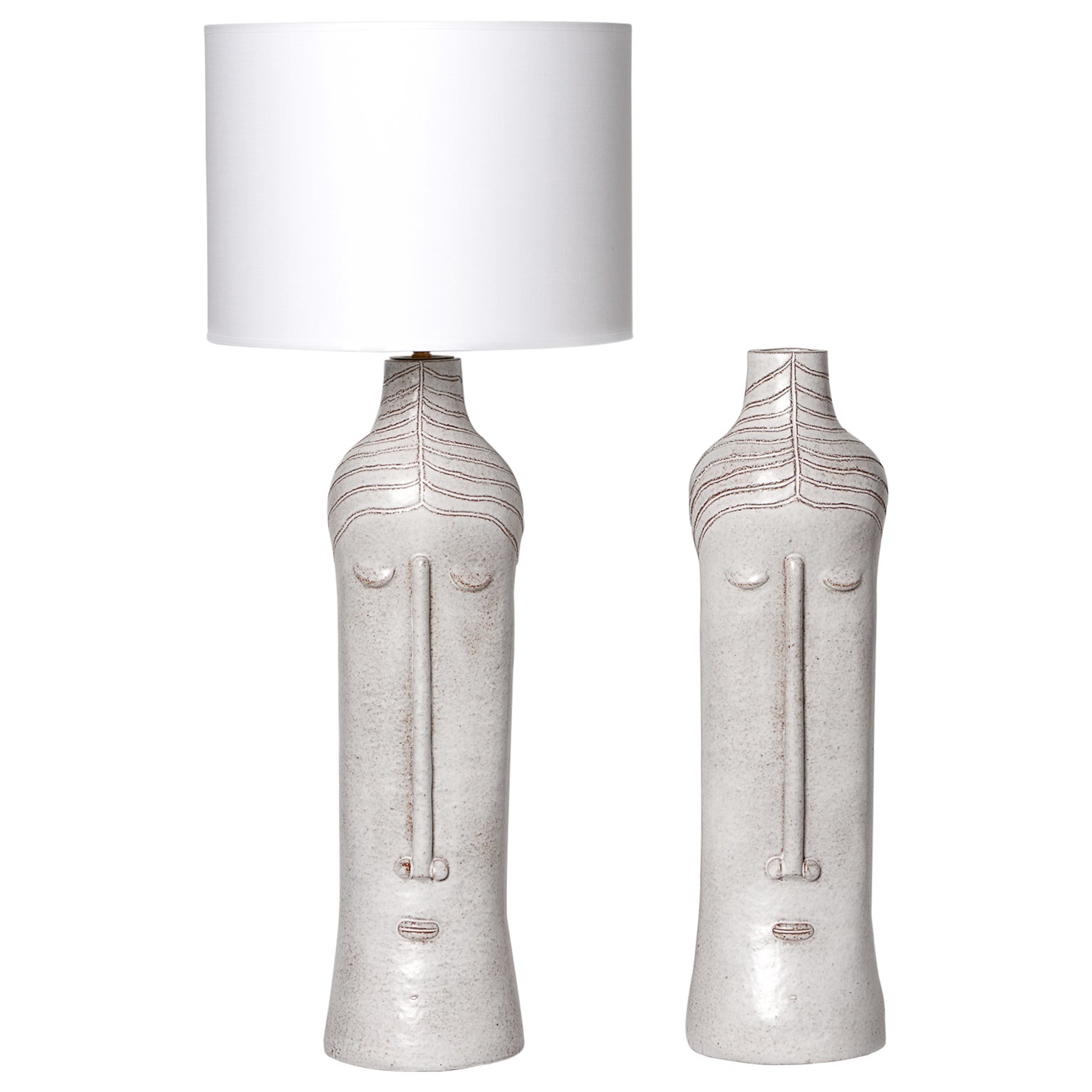 Pair Of Ceramic Lamp Bases With Stylized Faces Unique Piece By Dalo Pair Of Ceramic Lamp Bases With Stylized Faces Unique Piece By Dalo At 1stdibs