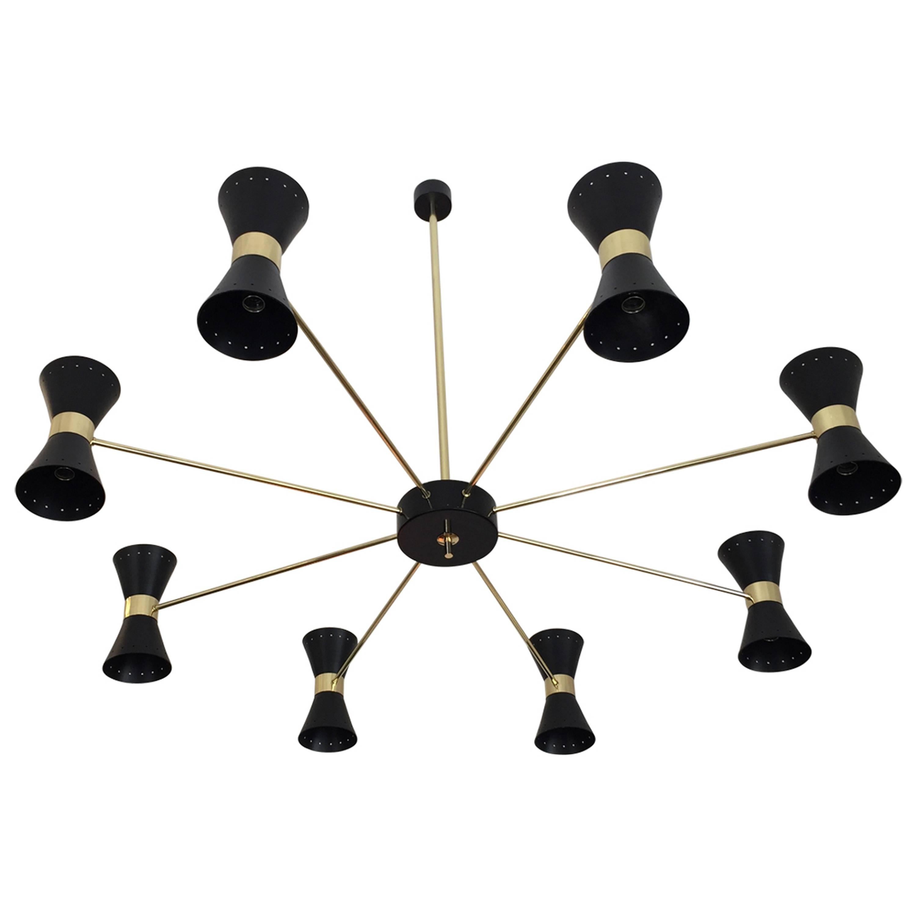 Rare Large Double Coned Mid-Century Chandelier in the Art of Stilnovo For Sale