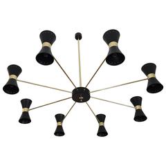 Rare Large Double Coned Mid-Century Chandelier in the Art of Stilnovo 7