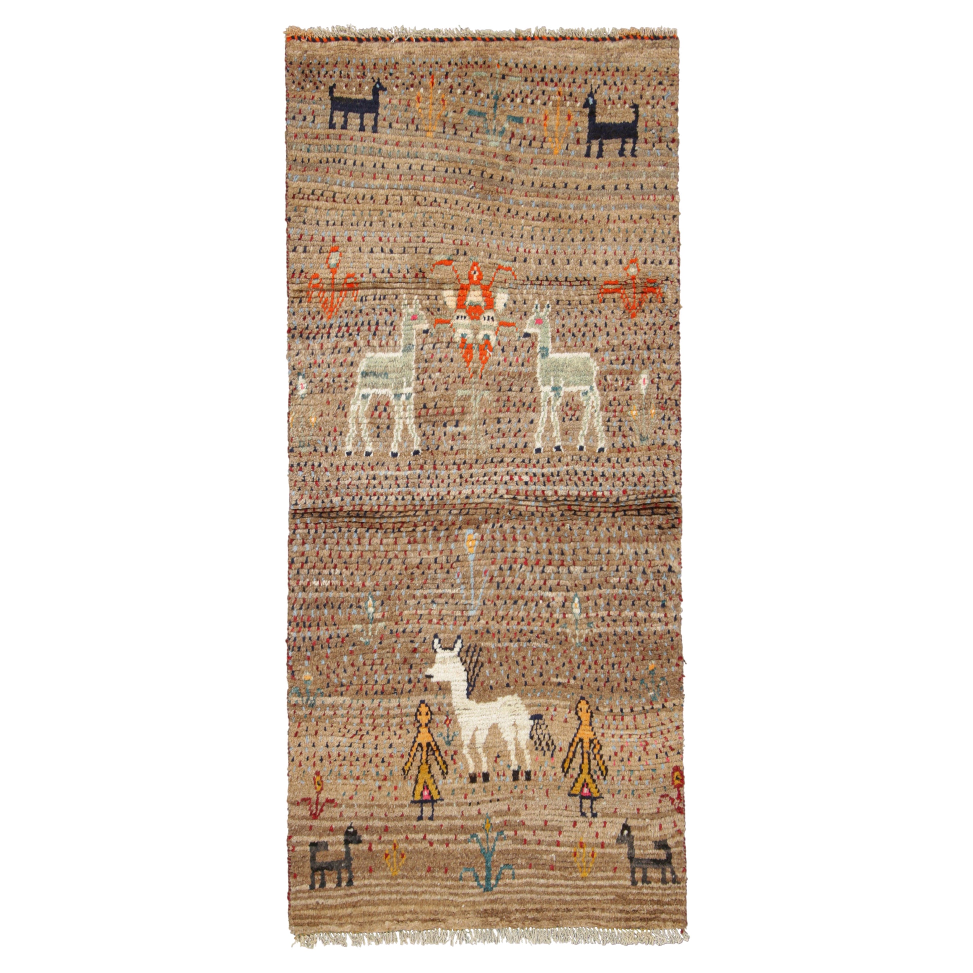 Vintage Gabbeh Persian Runner Rug with Colorful Pictorials - Rug & Kilim