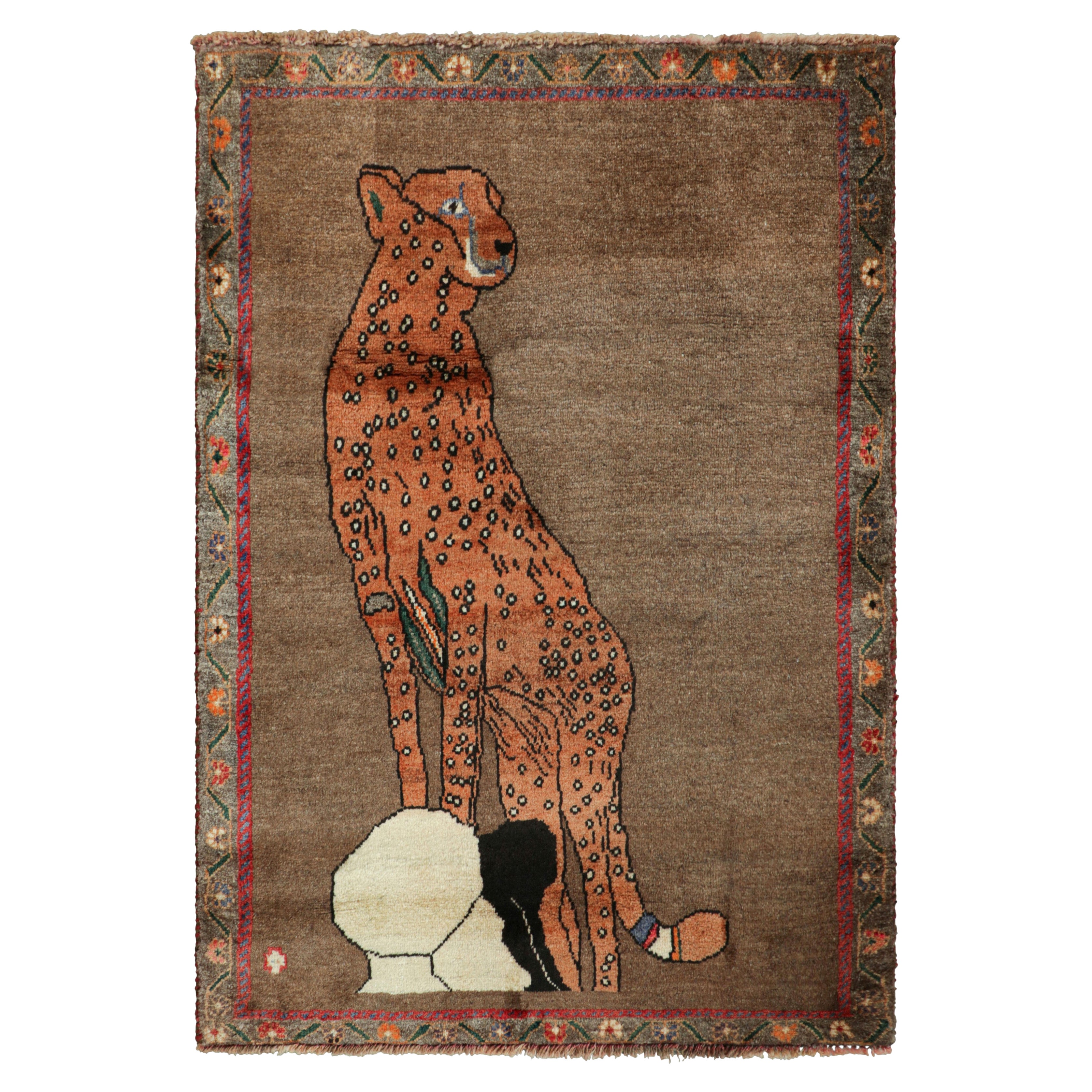 Vintage Gabbeh Persian Rug in Brown with Cheetah Pictorial - Rug & Kilim