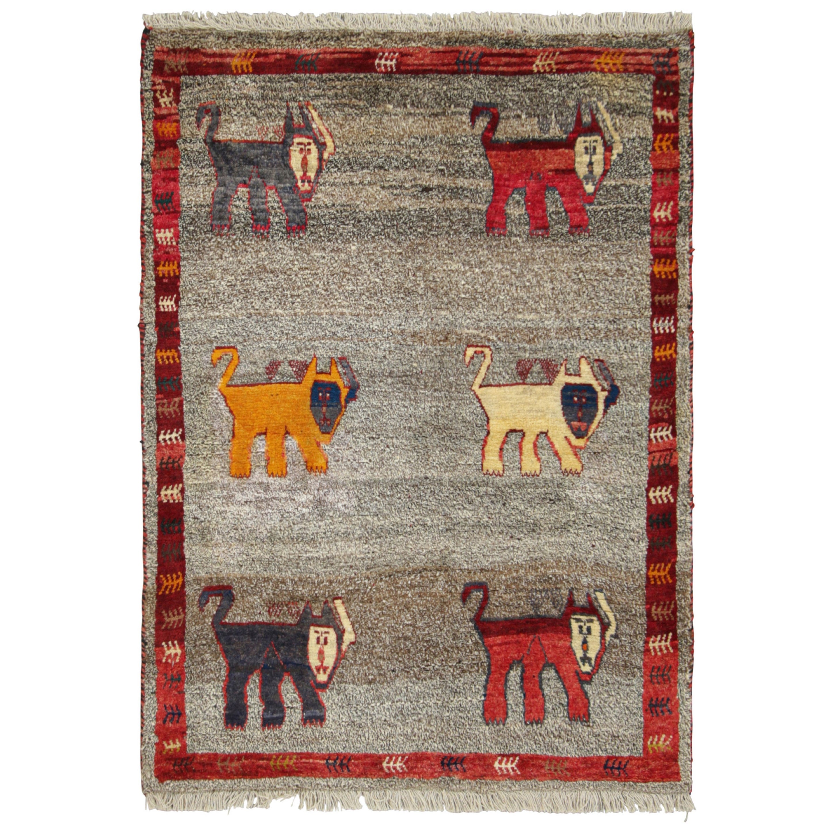 Vintage Gabbeh Persian Rug, Taupe and Gray with Animal Pictorials - Rug & Kilim