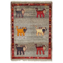 Vintage Gabbeh Persian Rug, Taupe and Gray with Animal Pictorials - Rug & Kilim