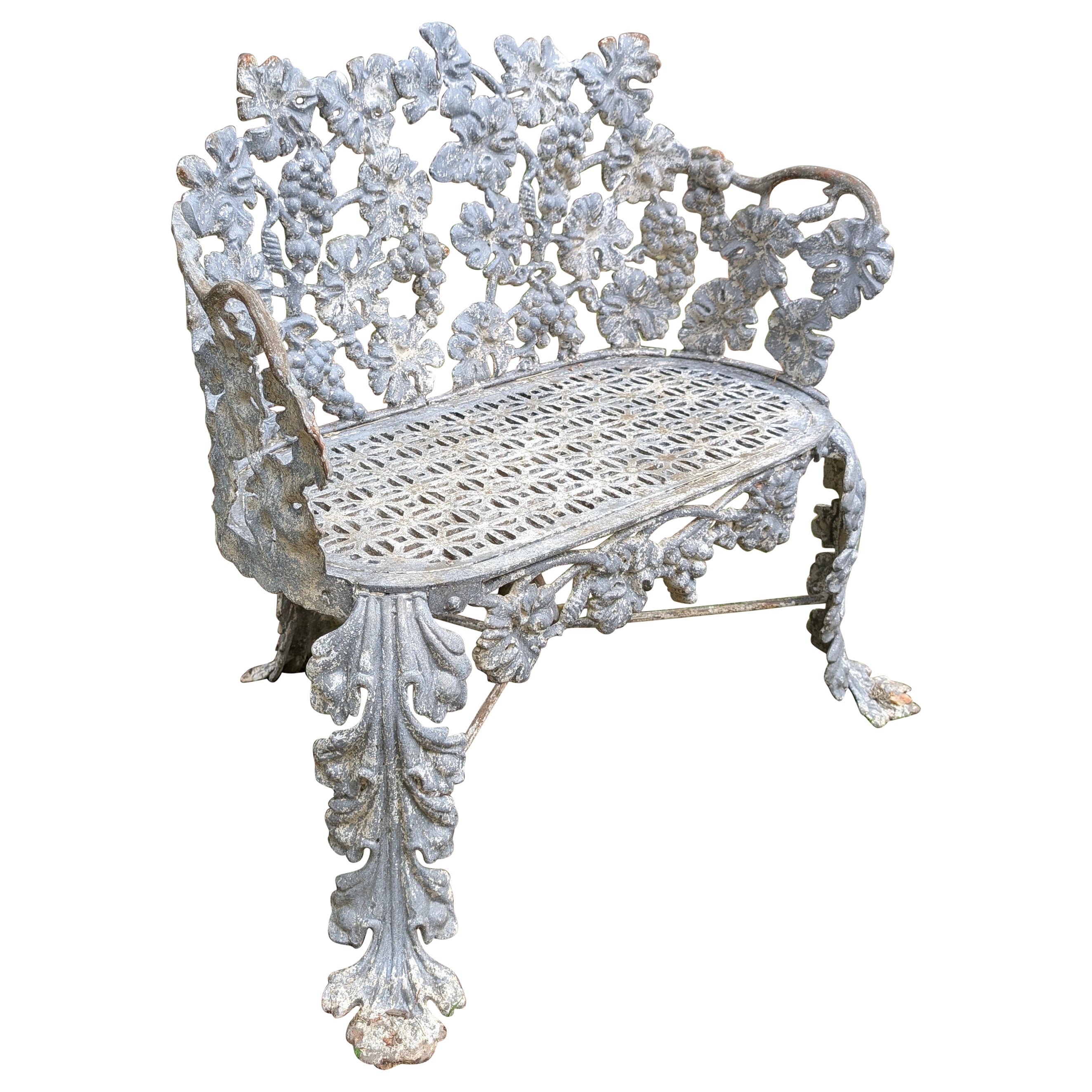 Antique Victoria Cast Iron Painted Garden Bench For Sale