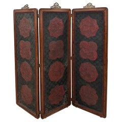 A Fine Antique Chinese Lacquer and Hardwood Folding Screen