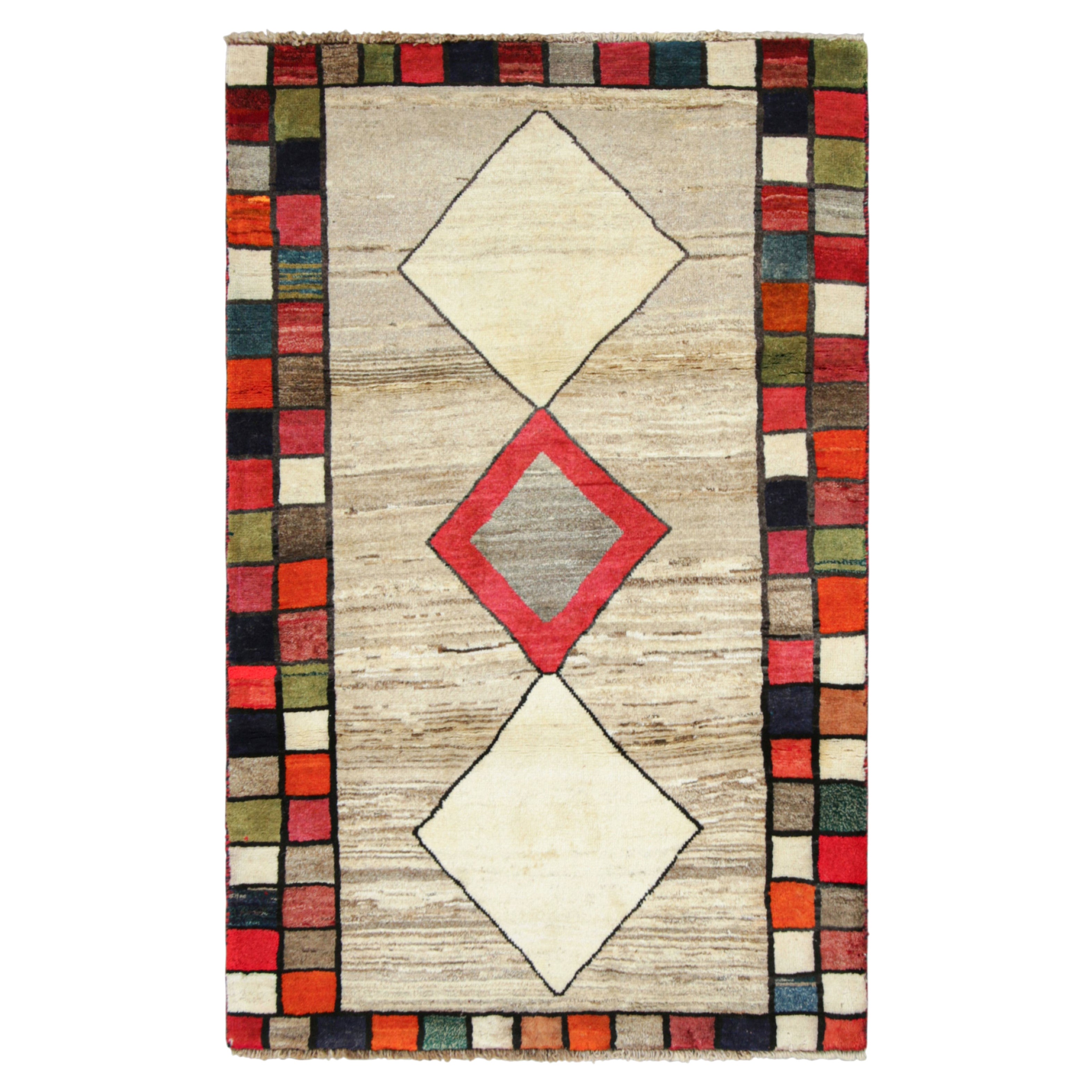 Vintage Gabbeh Persian Runner with Multicolor Diamond Medallions - Rug & Kilim