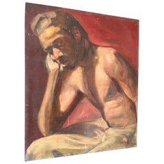 Mid Century Oil On Board Painting Man Marion Viana