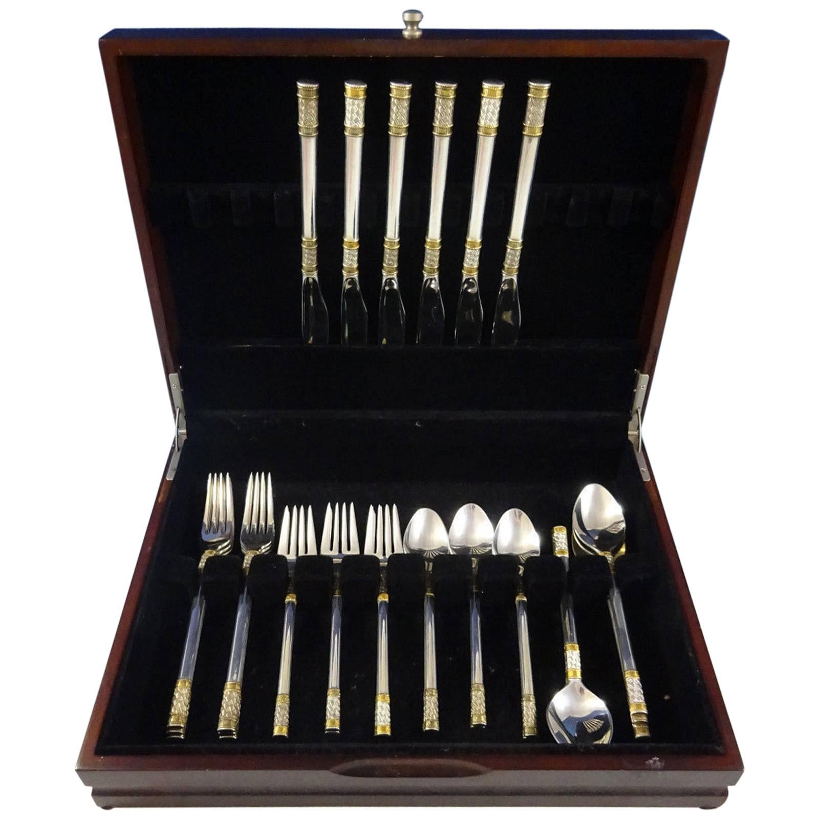 Aegean Weave Gold by Wallace Sterling Silver Flatware Set 6 Service 30 Pieces