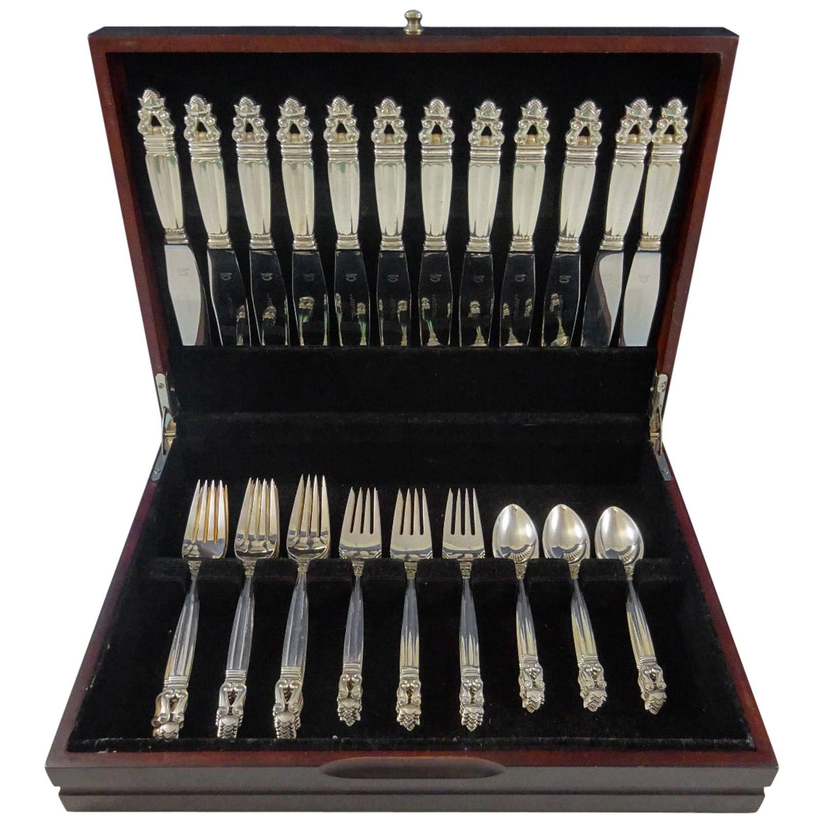 Acorn by Georg Jensen Sterling Silver Flatware Set for 12 Service 48 Pieces