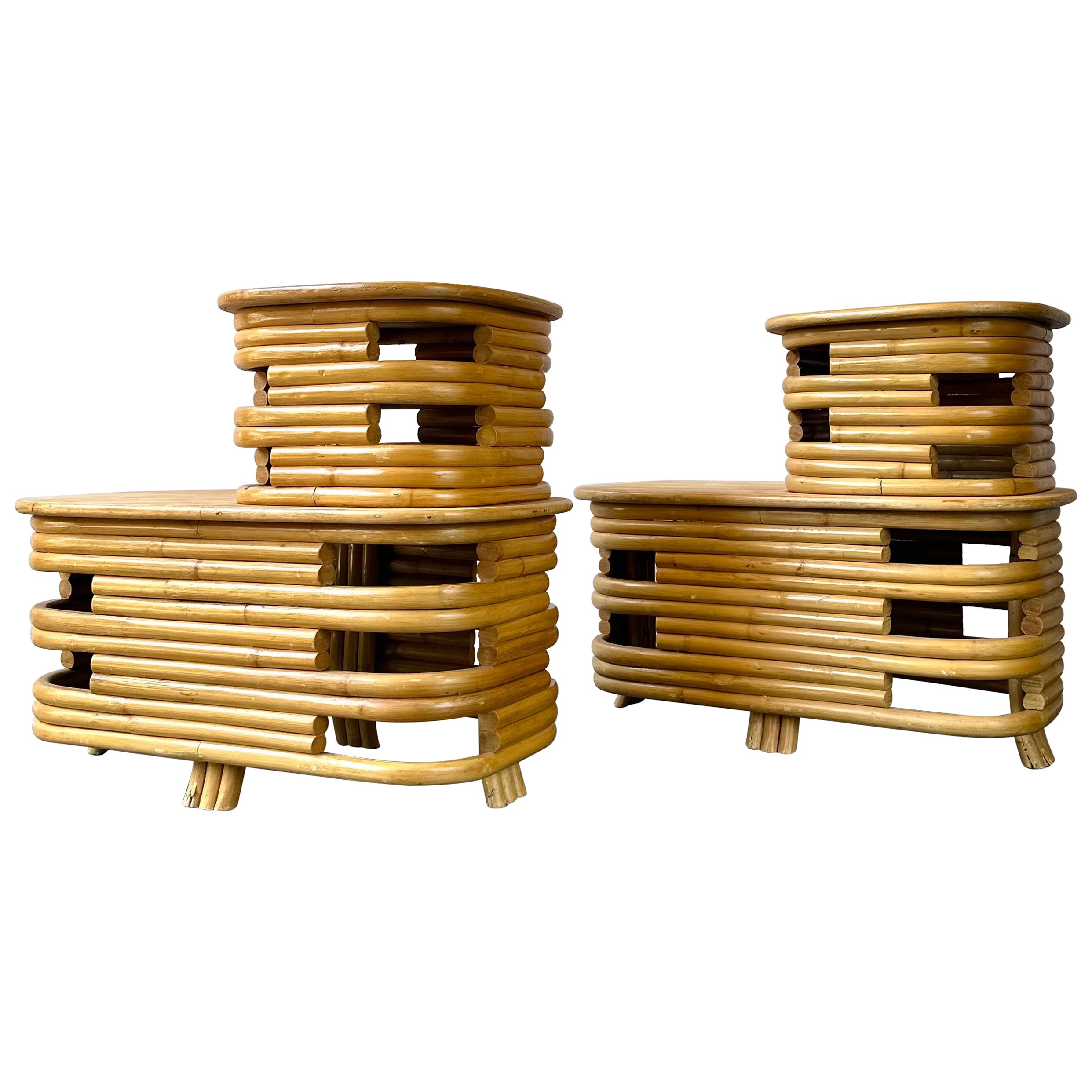 Paul Frankl style art deco rattan end tables en vente