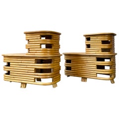 Paul Frankl style art deco rattan end tables