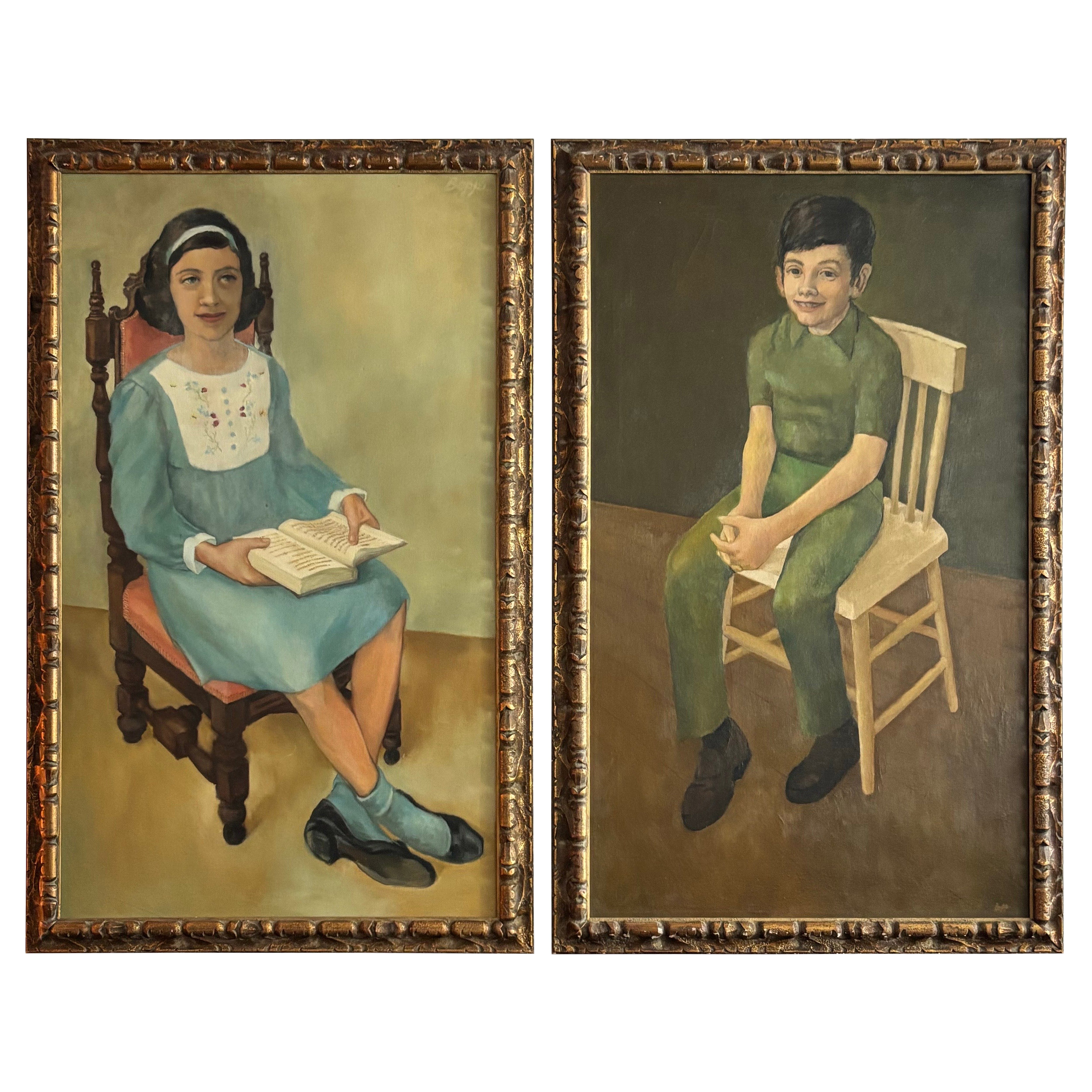 Wacky  1970’s oil on canvas portraits by Emery Bopp For Sale