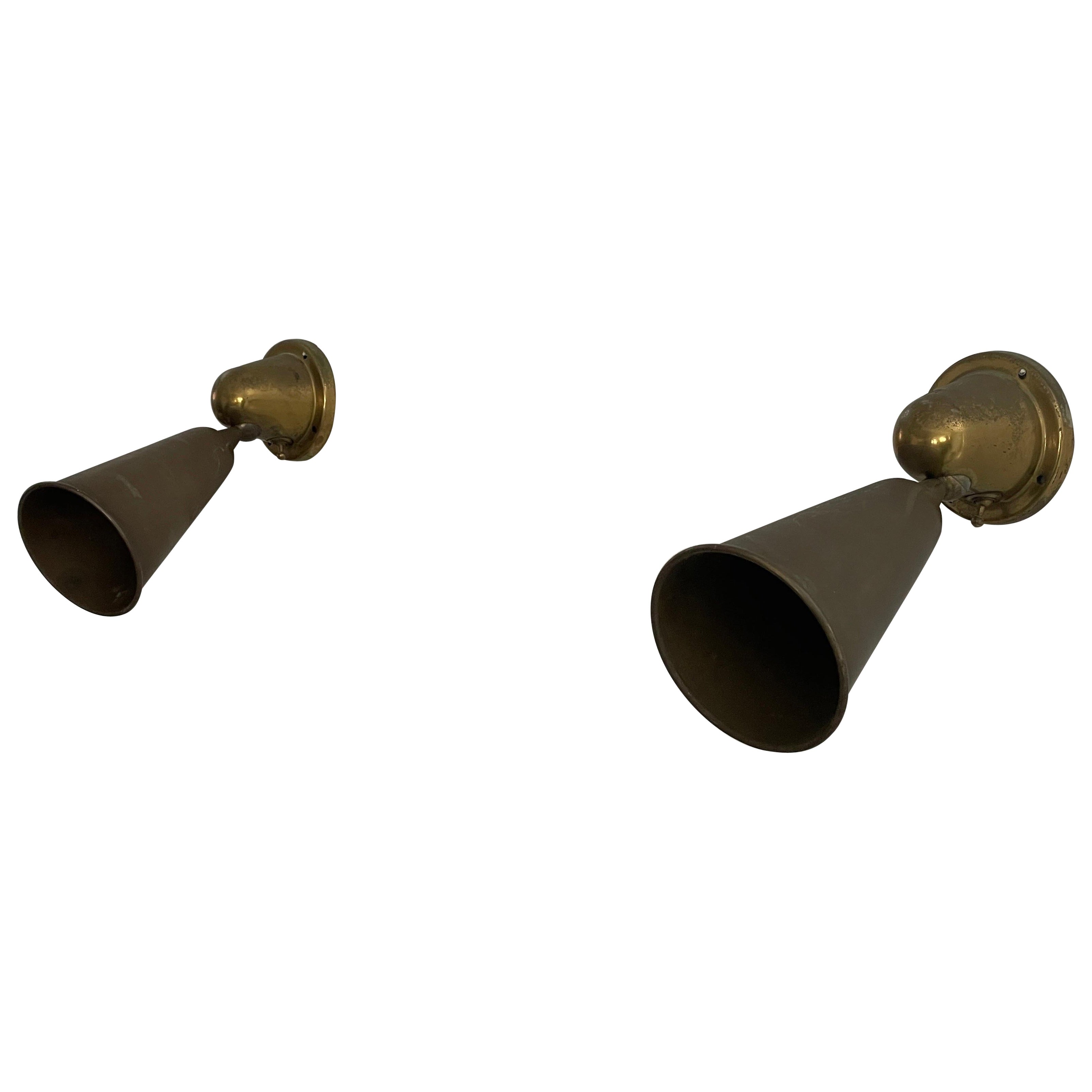 Art Deco Brass Pair of Wall Lamps, 1940s, Italy
