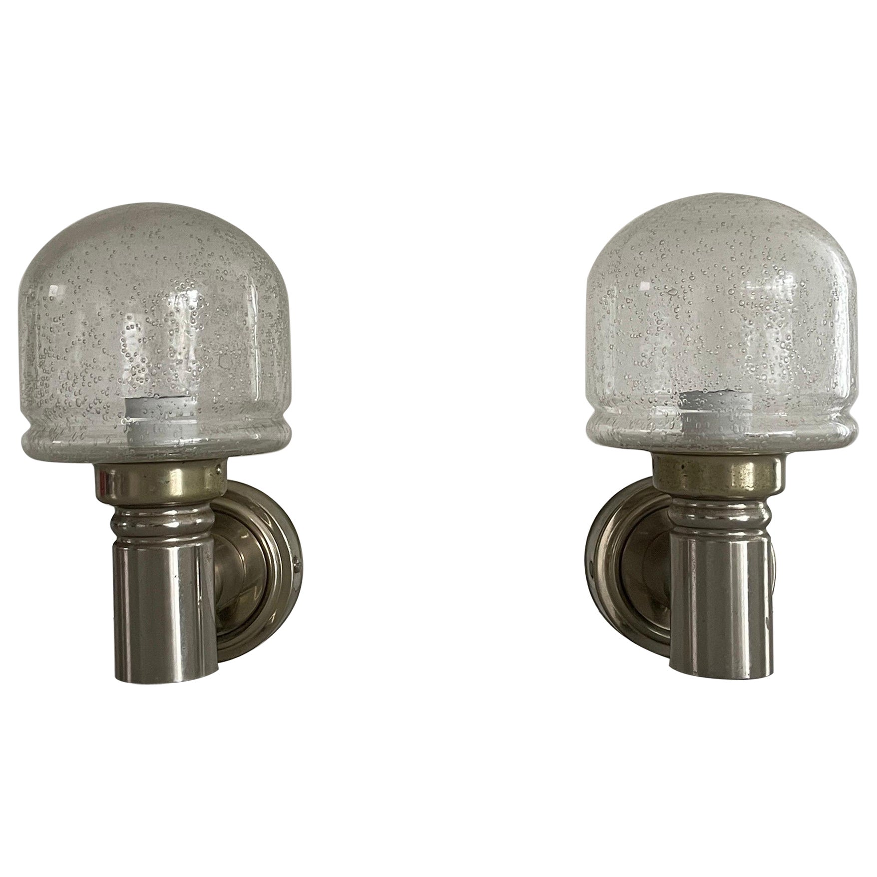 Space Age Glass and Metal Pair of Sconces by N Leuchten, 1960s, Germany