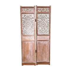 Pair of Antique Asian Door Panels with Relief Carvings