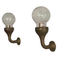 Modernist Glass and Bronze Body Pair of Sconces, 1960s, Italy