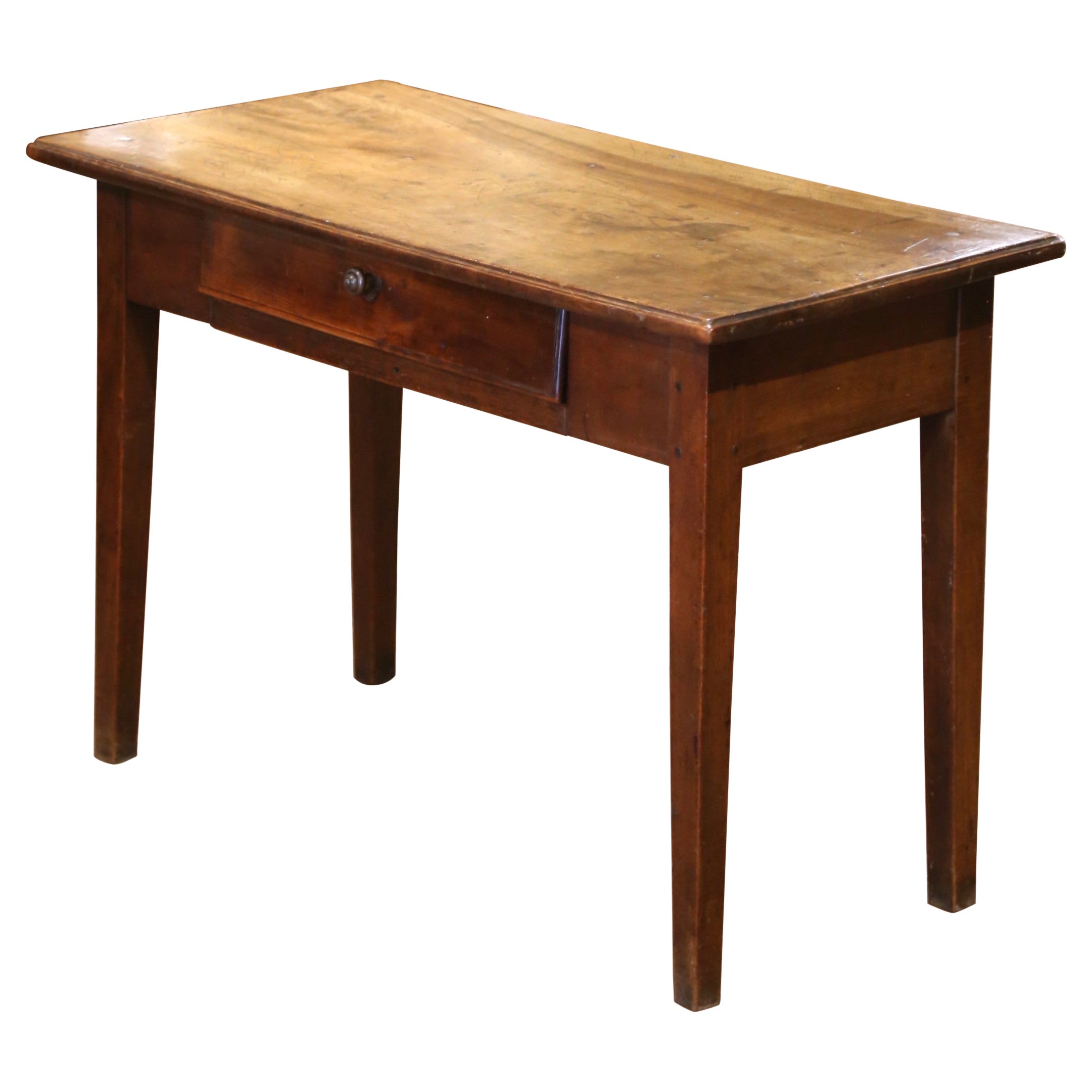 19th Century French Louis Philippe Walnut Single Plank Top Side Table Desk