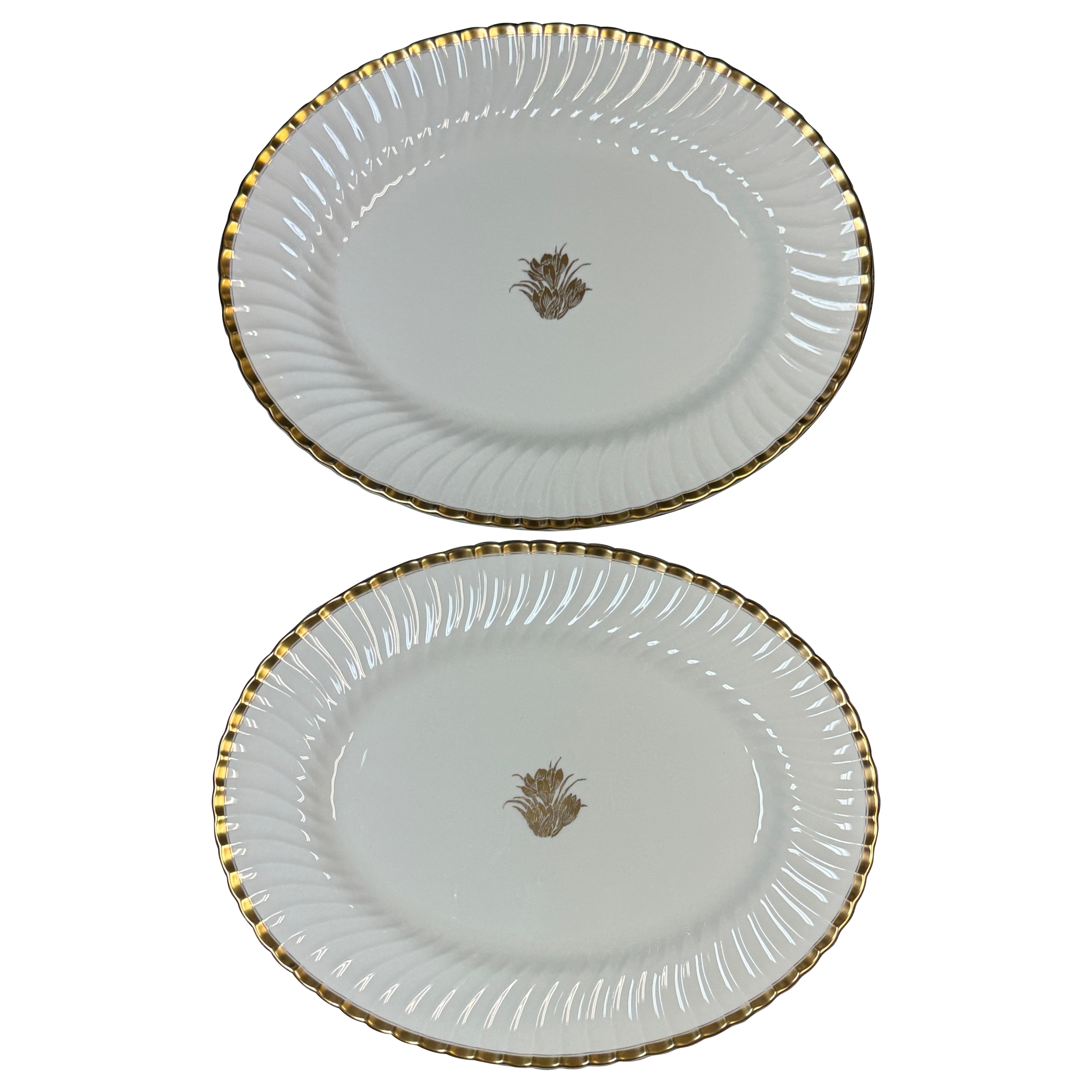 Pair of Large Minton “Gold Crocus” Gilt Porcelain Serving Platters, 1950s