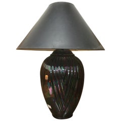 Postmodern Black Ceramic Table Lamp with Iridescent Finish & Coolie Shade