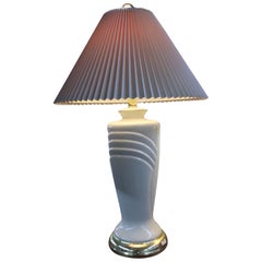 Postmodern White Ceramic Table Lamp with Brass Base & Pleated Shade