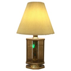 Vintage Oak Table Lamp with Brass Accents & Pleated Shade