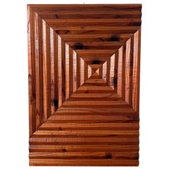 1970s Vintage Geometric Wood Wall Sculpture, Brutalist Relief Panel