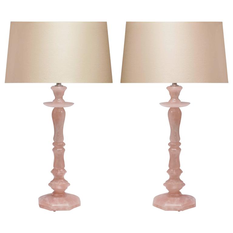 Pair Of Modern Rose Rock Crystal Quartz Table Lamps For At 1stdibs Pair Of Rose Quartz Rock Crystal Lamps