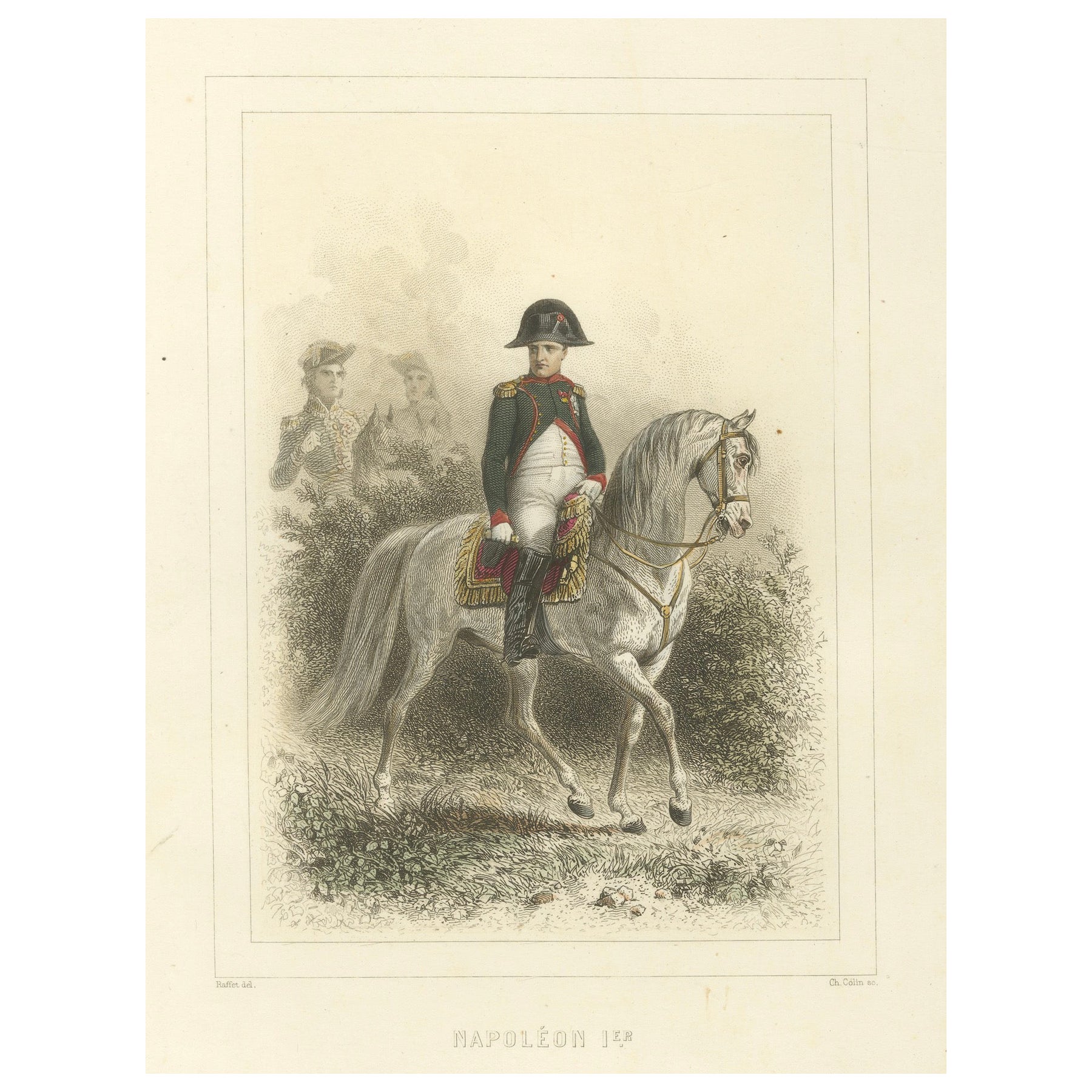 Napoleon Bonaparte on Horseback – Imperial Guard Lithograph, 1859 en vente