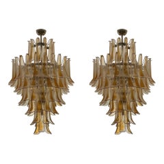 Pair of Large Hugh XL Eclectic Murano Chandeliers Amber Flamingo style