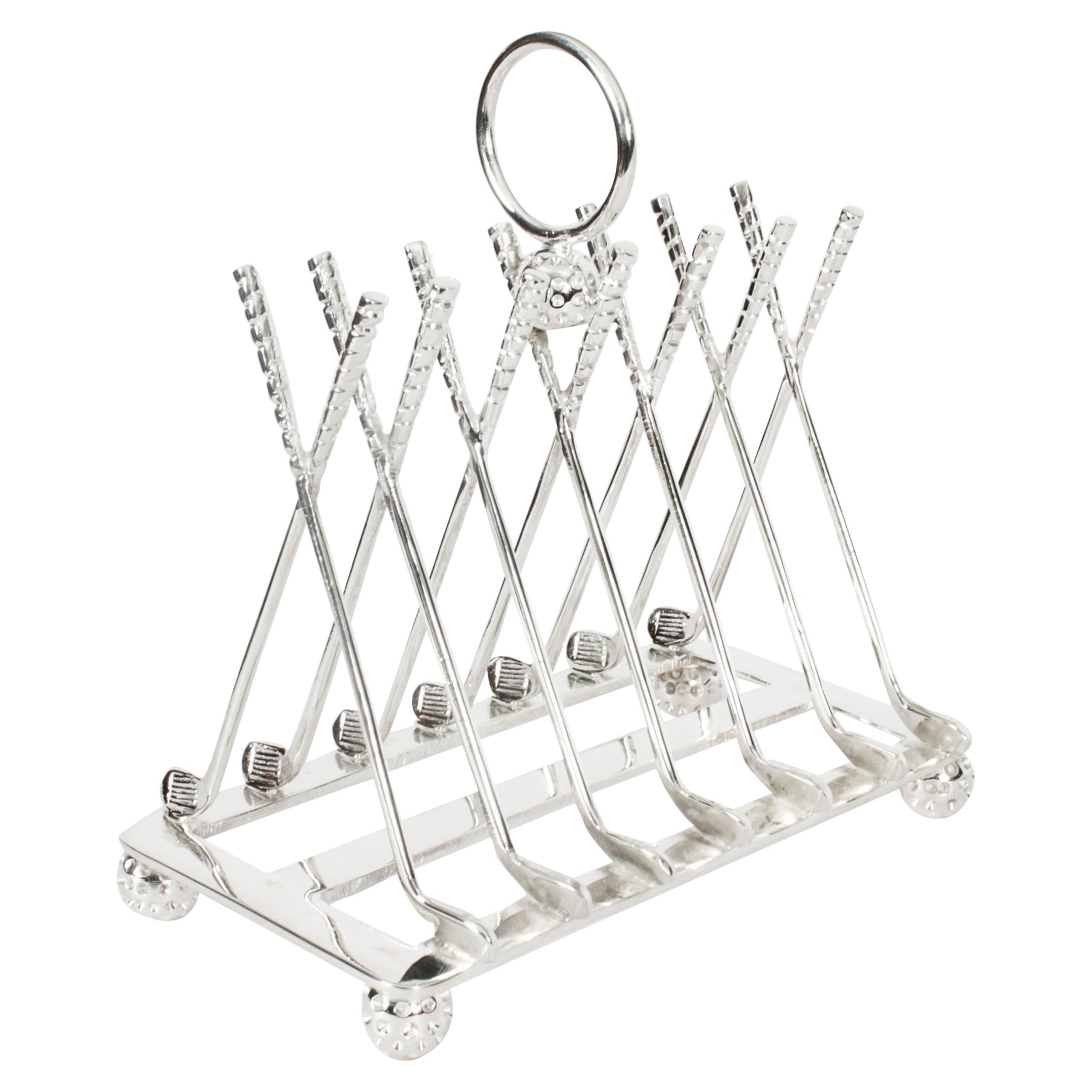 Vintage Silver Plated Letter Toast Rack Crossed Golf Clubs 20th Century