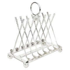 Vintage Silver Plated Letter Toast Rack Crossed Golf Clubs 20th Century