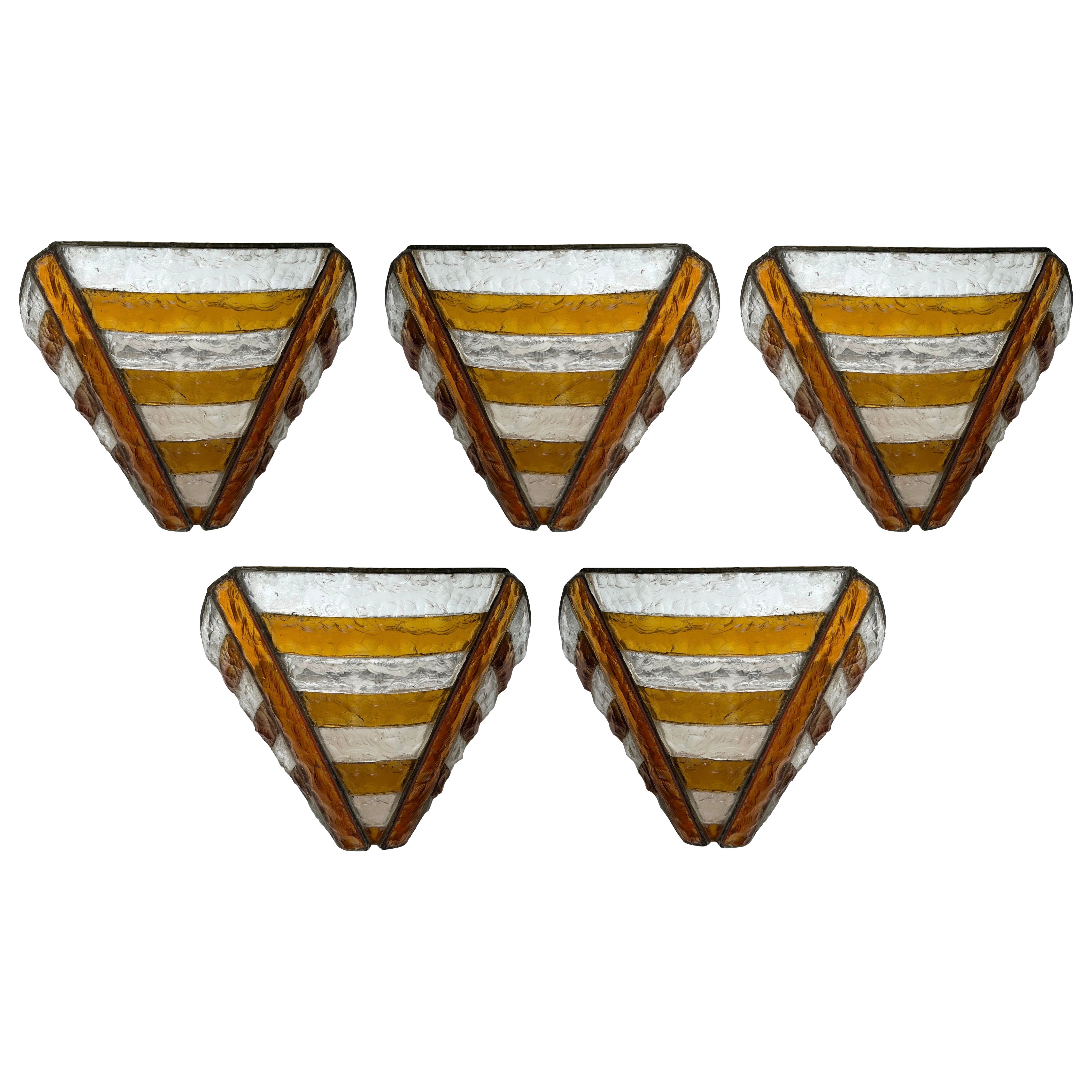 Hammered Glass Wrought Iron Sconce by Longobard, Italy, 1970s